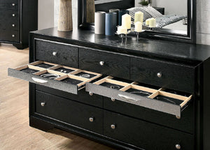 English Elm Contemporary Chic Chest with Gold Accents, Acrylic Trim, Metal Bracket Legs and Dust‑Proof Drawers Black 67 L x 20 W x 44 H B2741P375939