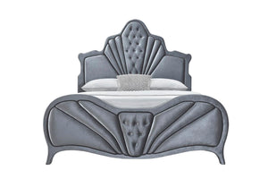English Elm Dante Gray Velvet Queen Bed with Crystal Tufting, Padded Headboard, 13 Slats & Chrome Legs B2726S00285