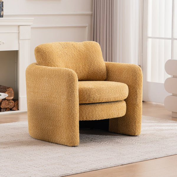 English Elm Rounded Corner Modern Chair Chenille Upholstered Ergonomic Seat Spacious Comfort Durable Style Yellow W3206P298324
