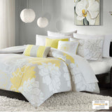 Madison Park Lola Transitional 6 Piece Printed Duvet Cover Set MP12-176 Taupe Grey/Yellow