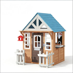 English Elm Garden Fir Wood Kids Playhouse with Toy Kitchen Chalkboard and Birdhouse Outdoors T3971P491771