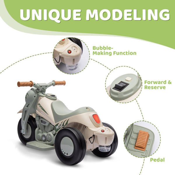 English Elm Qaba 6v Toddler Electric Motorbike with Bubble Machine Led Light and Music Cream White W2225P249812