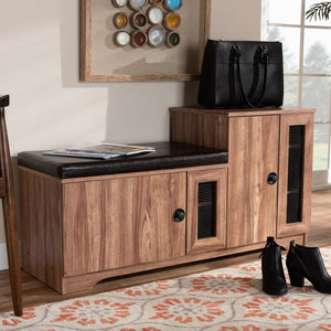 Baxton Studio Baxton Stylish Dark Brown Faux Leather Shoe Storage Bench with Cabinet & Ventilation for Entryway FP-1805-5007
