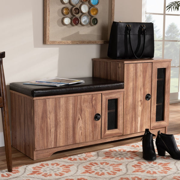 Baxton Studio Baxton Stylish Dark Brown Faux Leather Shoe Storage Bench with Cabinet & Ventilation for Entryway FP-1805-5007