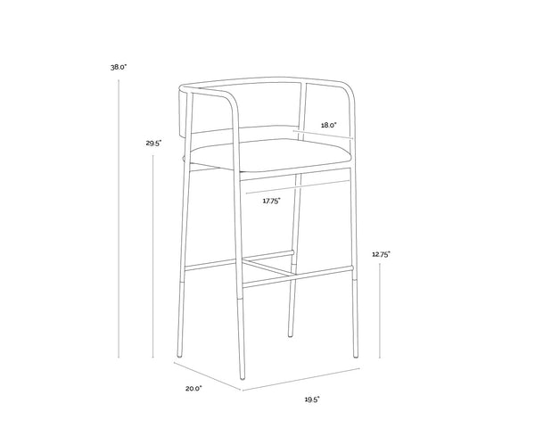 Sunpan Brenan Counter Stool - Elegant Curved Backrest, Unique Faux Leather, Black Metal Frame & Brass Caps Bravo Admiral