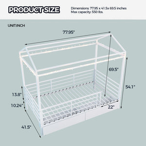 English Elm Metal Twin Over Bunk Bed with Full Guardrail Ladder and Convertible Iron Frame W3752S00016