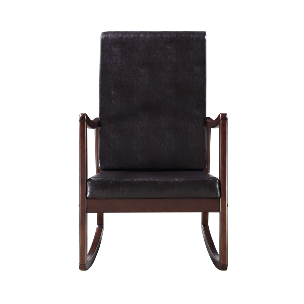 English Elm Raina Dark Brown Faux Leather Rocking Chair with Espresso Frame, Foam Cushions, 220lb Capacity B2726P242631