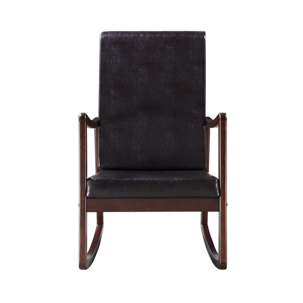 English Elm Raina Dark Brown Faux Leather Rocking Chair with Espresso Frame, Foam Cushions, 220lb Capacity B2726P242631