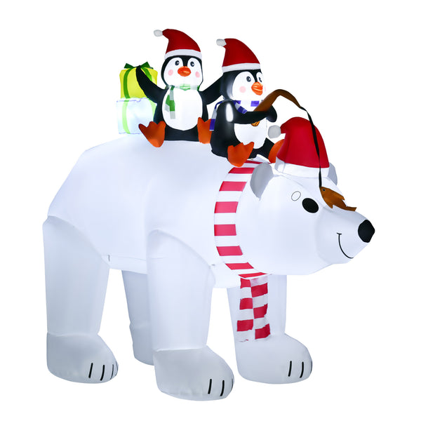 English Elm Homcom 7 Ft Inflatable Polar Bear & Penguins - Led Lighted Holiday Yard Decoration For Festive Cheer W2225P229401