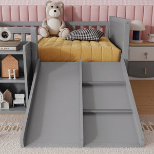 English Elm Twin Low Loft Bed for Kids with Slide Climbing Structure and Movable Bookshelf W2593P457237