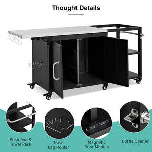 English Elm K&k Stainless Steel Outdoor Grill Cart with Cabinet Drop Leaf and Swivel Casters N707P397500B