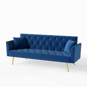 English Elm Modern Tufted Velvet Sleeper Sofa Retro Style Convertible Fold Flat for Compact Spaces Blue W2353P399459