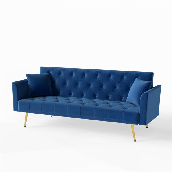 English Elm Modern Tufted Velvet Sleeper Sofa Retro Style Convertible Fold Flat for Compact Spaces Blue W2353P399459