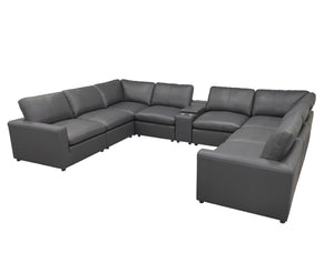 English Elm Leather Match Modular Sectional with Integrated Console and Generous Living Room Seating Blue Gray B2748S00174