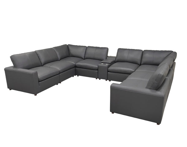 English Elm Leather Match Modular Sectional with Integrated Console and Generous Living Room Seating Blue Gray B2748S00174