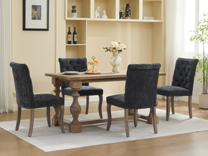 English Elm Upholstered Chenille Tufted Dining Chairs Set of 2 with Curved Wood Legs Club Style Black W1143P457781