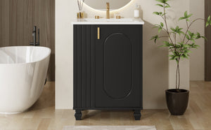 English Elm Christopher Knight Home® - 24" Retro Bathroom Vanity with Ceramic Sink, Solid Wood Frame, Soft-Close Door, Ample Storage Black N759P293645B