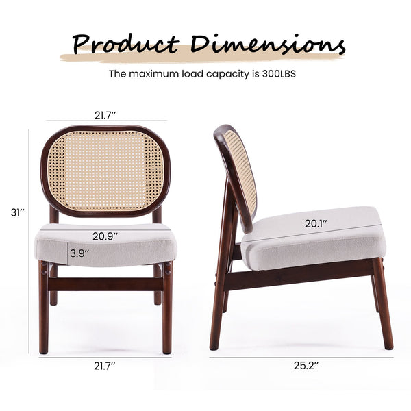 English Elm Rattan Mid-Century Accent Chair with Handcrafted Rattan Back, Solid Wood Frame, Comfortable Velvet Seat Beige T3623P409097