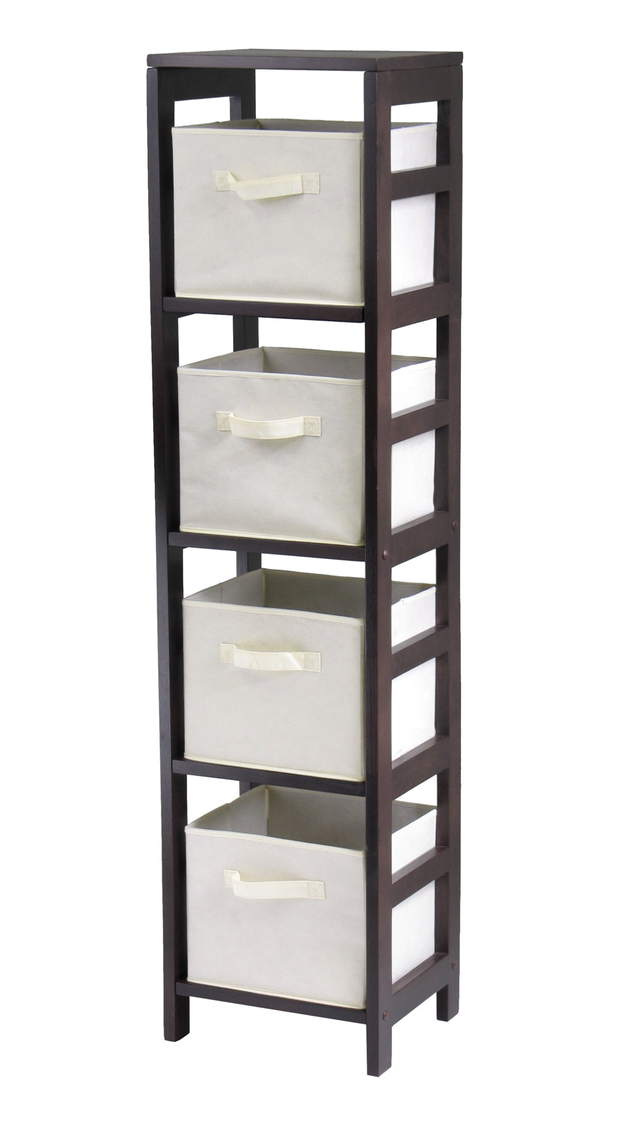 Winsome Wood Capri 5-piece Storage Shelf With 4 Foldable Baskets - Stylish Espresso & Beige Organizer For Any Room Espresso Solid Wood 92841-winsome-wood
