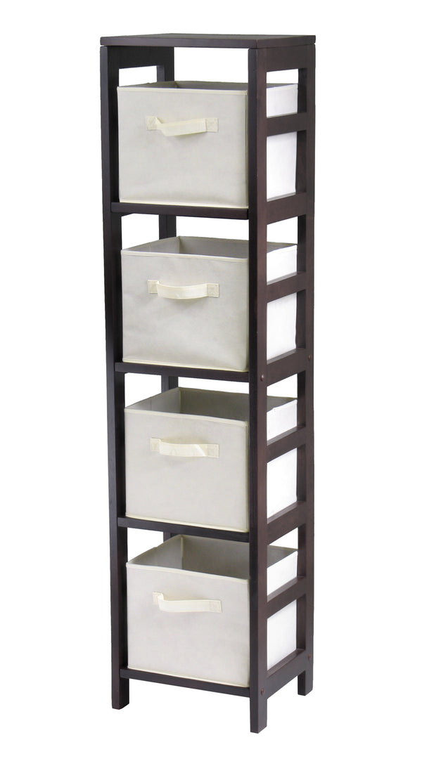 Winsome Wood Capri 5-piece Storage Shelf With 4 Foldable Baskets - Stylish Espresso & Beige Organizer For Any Room Espresso Solid Wood 92841-winsome-wood