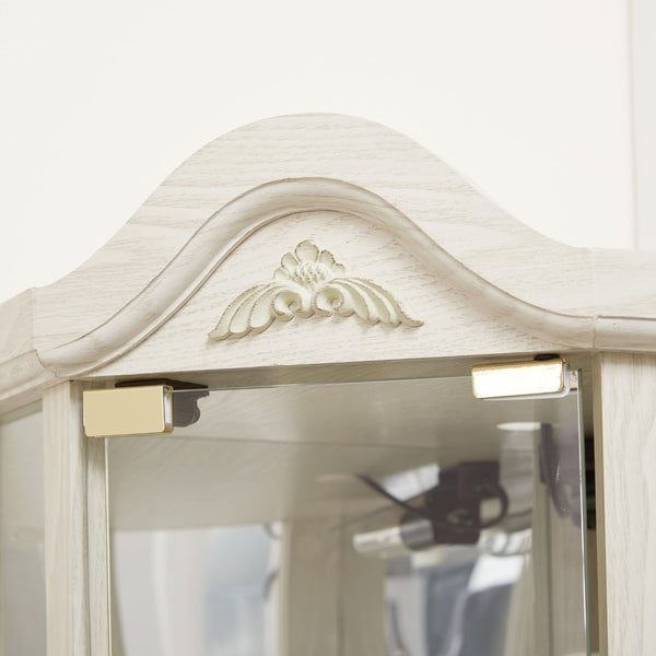 English Elm Glass Corner Curio Cabinet Lighted Dark Wood Display with Carved Crown Floral Detail White W2275P292644