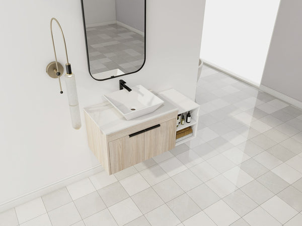 English Elm 42" Modern Floating Bathroom Vanity Set With Ceramic Sink & Storage Shelves For Elegant Spaces W999S00291