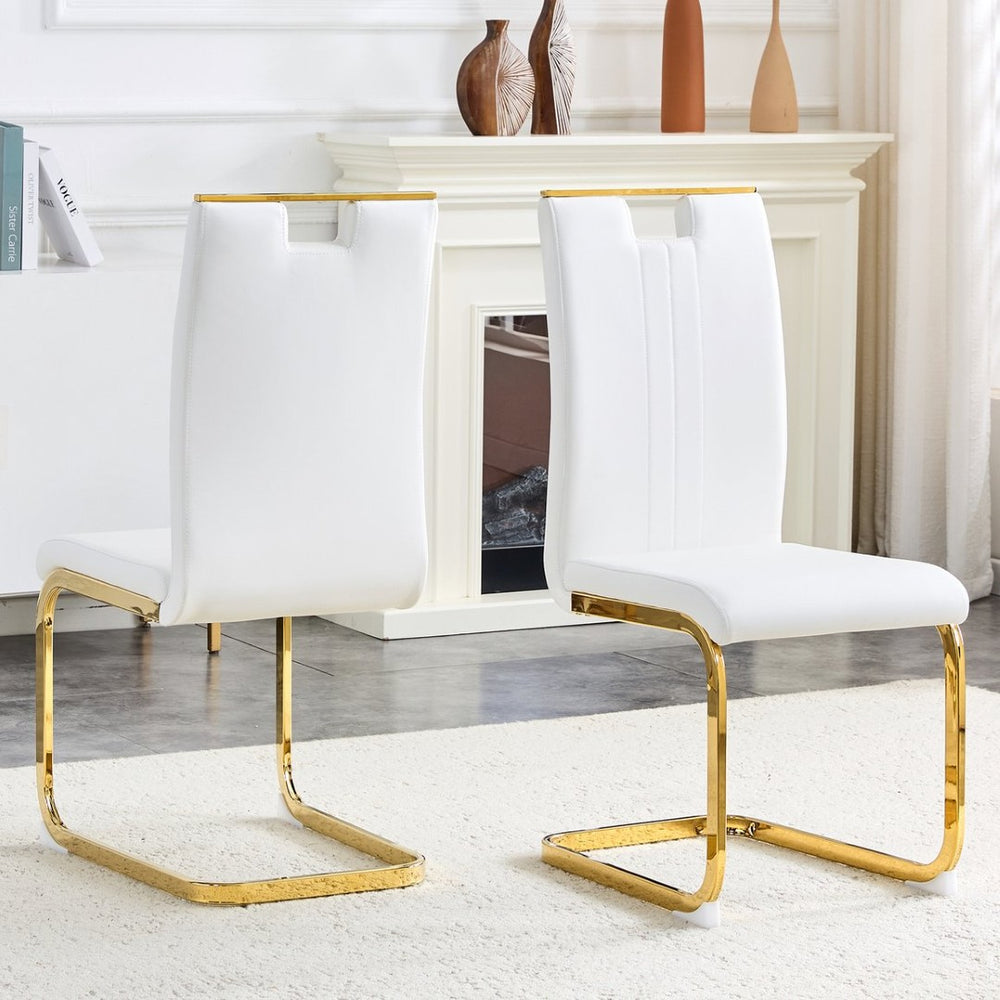 English Elm Modern Cantilever Gold Frame Pu Leather Dining Chairs Glam Set of Four Gold,White W3875P372858