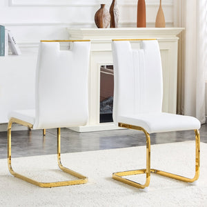 English Elm Modern Cantilever Gold Frame Pu Leather Dining Chairs Glam Set of Four Gold,White W3875P372858