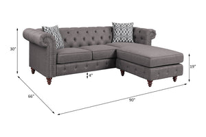 English Elm Waldina Reversible Fabric Sectional Sofa with Pocket Coil Seating, Button Tufting & Nailhead Trim Brown 84 L x 33 W x 26 H B2726P265298