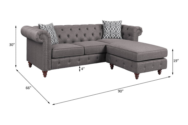 English Elm Waldina Reversible Fabric Sectional Sofa with Pocket Coil Seating, Button Tufting & Nailhead Trim Brown 84 L x 33 W x 26 H B2726P265298