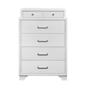 English Elm CIVIC Solid Wood Chest with Felt-Lined Top Drawers, French Dovetail Construction, Elevated Feet Design White 37.2 L x 19.29 W x 51.57 H B201P215845