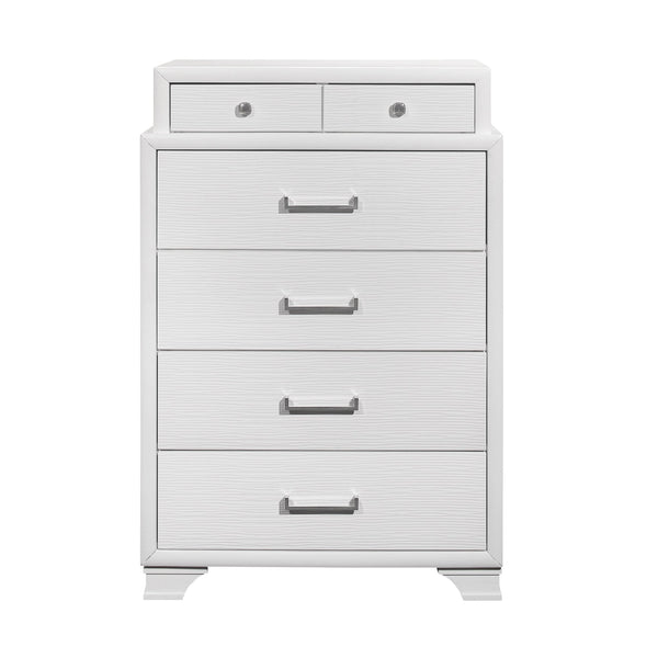English Elm CIVIC Solid Wood Chest with Felt-Lined Top Drawers, French Dovetail Construction, Elevated Feet Design White 37.2 L x 19.29 W x 51.57 H B201P215845