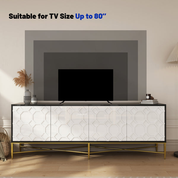 English Elm Modern Black+White Scottie Dogs 4-Door TV Stand Cabinet with Drawers, MDF, Metal Legs, 50lb Top Capacity T3609P347452