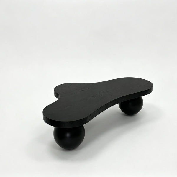 English Elm 46 Inch Cloud Shaped Coffee Table with Ash Veneer Top and Sculptural Sphere Legs Black W3935S00006