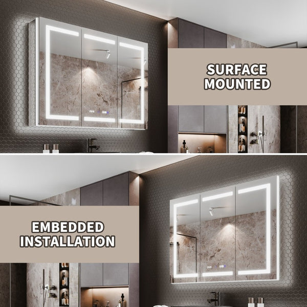 English Elm Smart Led Medicine Cabinet with Anti-fog Mirror Gfci Outlet and Blum Hinges 30x36 W637P382877