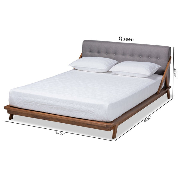 Baxton Studio Baxton Studio Sante Mid-Century Modern Grey Upholstered Platform Bed with Stylish Walnut Frame Full BBT6735-Grey-Full