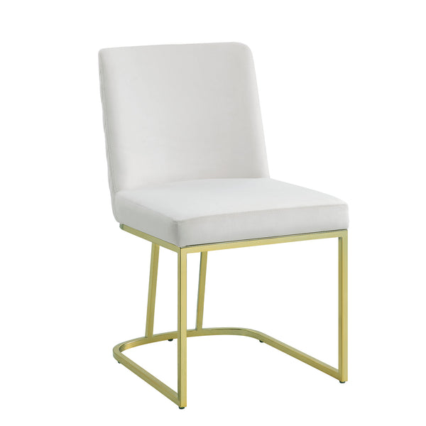 English Elm White Velvet Lozenge Back Side Chair with Gold Trim & Chrome Metal Base, Set of 2 — Modern Elegance B062P209295