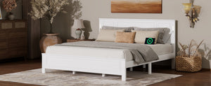 English Elm King Pine Wood Platform Bed with Led Lighting Usb Charging Tall Panel Headboard White W504S00274