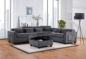 English Elm Trevi Chenille Sectional Sofa with Tufted Seats Charging Ports and Storage Ottoman B2749S00251