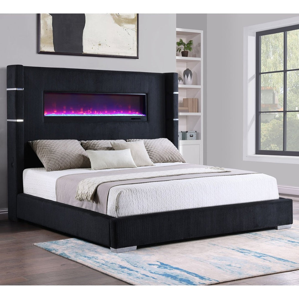 English Elm Judah Wingback Cal King Bed Corduroy Upholstered with Flame Visualizer Headboard B062P468119