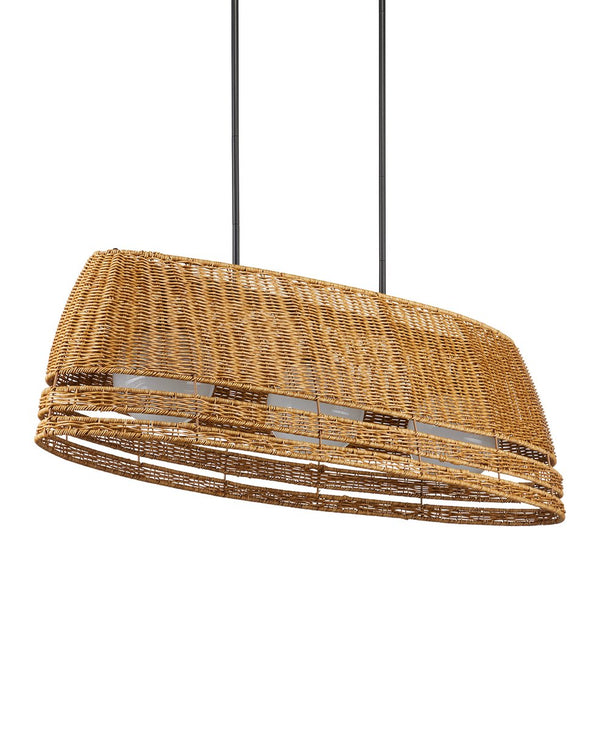 Currey & Company Barbary Oval Outdoor Chandelier - Handwoven Durable Wicker, Adjustable Height, Stylish Illumination Natural All,Weather Wicker ,Metal ,Glass 9500-0021-currey-company