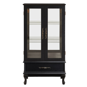English Elm Lighted Curio Cabinet with Vintage Carved Handles, LED Display, Adjustable Shelves & Hidden Drawer 40" W2275P389711