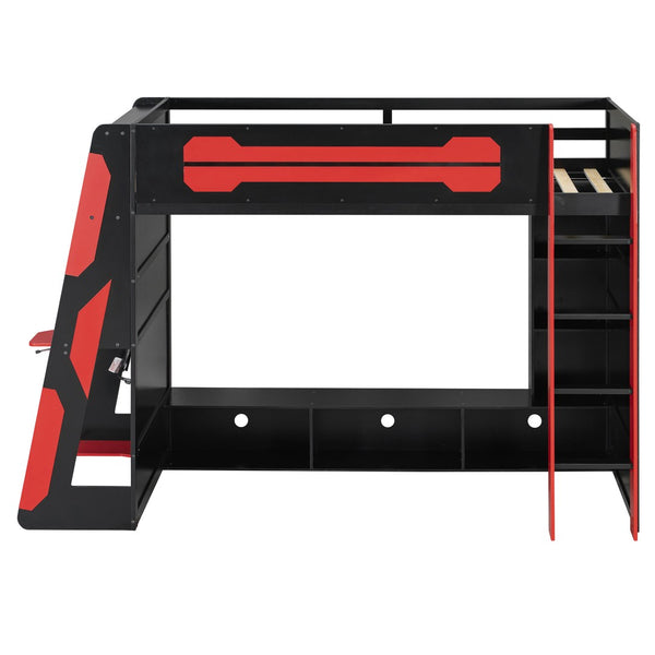 English Elm Twin Gaming Loft Bed with Desk Rgb Lighting and Multi-tier Shelves for Teen Rooms Red LT000160AAR