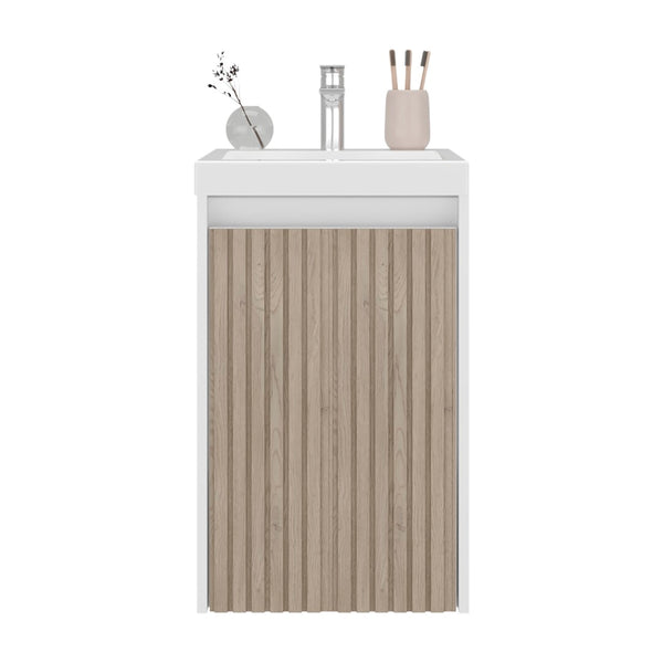 English Elm Syracuce Floating Vanity with Fluted Door Resin Sink and Shelved Storage for Small Bathrooms B070P487560