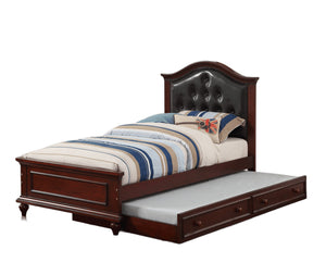 English Elm Contemporary Twin Bed with Trundle and Tufted Upholstered Headboard, Sturdy Slats, Kids Bedroom Furniture Black,Espresso 83 L x 12 W x 9 H B011S02035