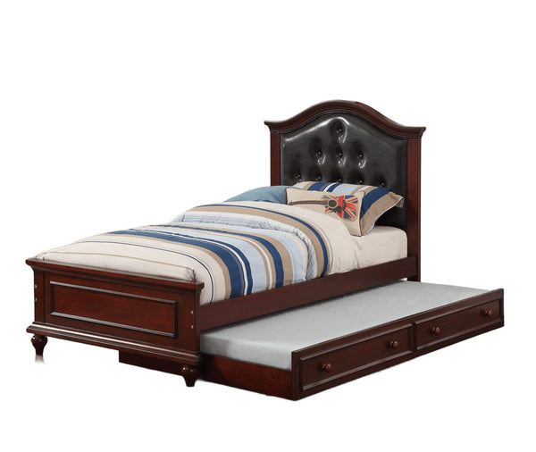 English Elm Contemporary Twin Bed with Trundle and Tufted Upholstered Headboard, Sturdy Slats, Kids Bedroom Furniture Black,Espresso 83 L x 12 W x 9 H B011S02035