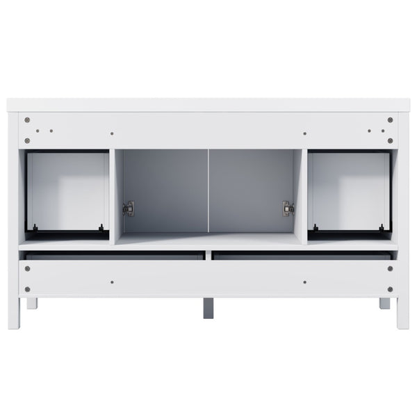 English Elm 60" Freestanding Bathroom Vanity Fluted Fronts Soft Close Drawers Drop-in Sink White N817P404100W