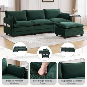 English Elm United We Win Modular Corduroy Sectional with Ottoman Low Profile Living Room Couch Emerald W1568S00257