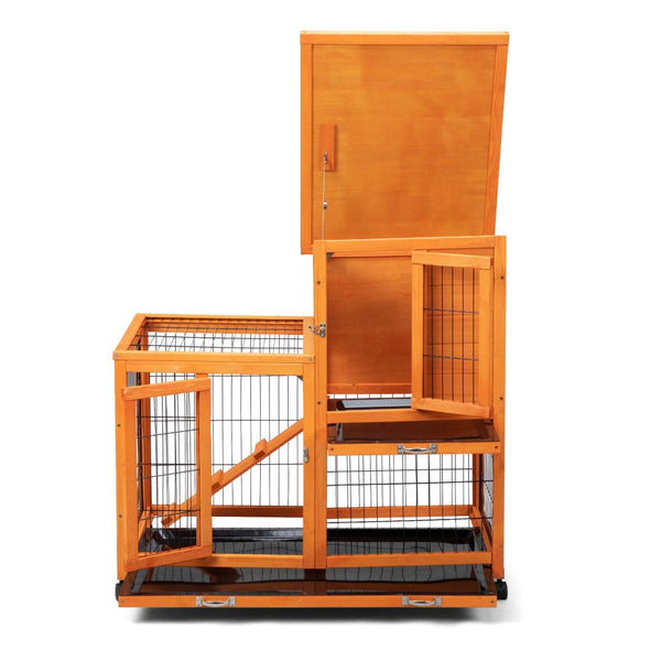 English Elm Detachable Two-tier Pine Rabbit Hutch with Rolling Casters and Removable Waste Trays Orange W2181P190616