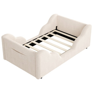 English Elm Toddler Floor Bed Velvet Upholstered Cloud Frame with Safety Rails and Storage Pocket N899P452412A